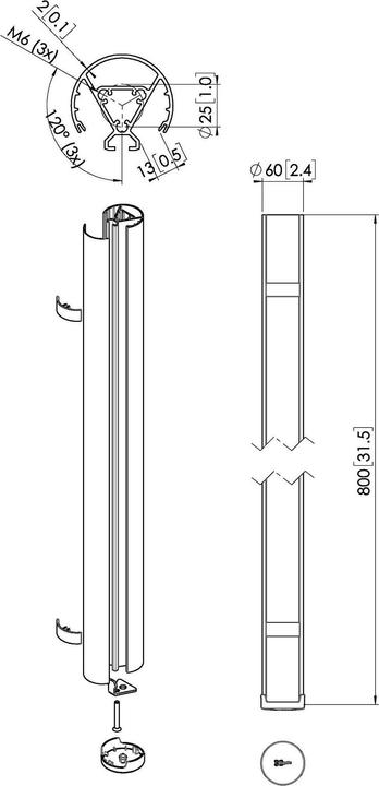 Actual product image Vogels PUC 2408 Pole 80 cm black, Pole, Black, 40 kg, TÜV, 800 mm, 6 cm