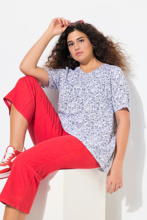 Actual product image Ulla Popken Geometric Fish Print Short Sleeve V-Neck Tee (54)