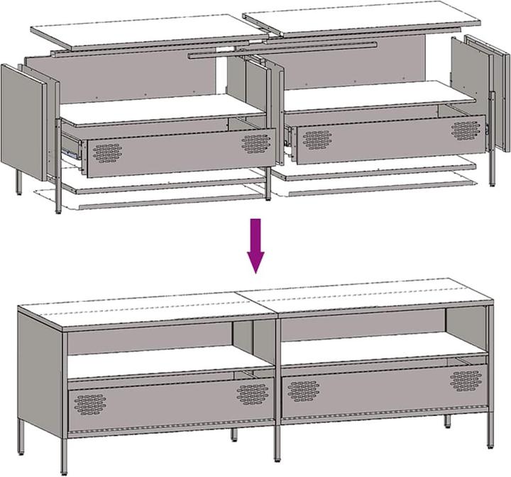 Produktbild vidaXL TV Schrank Lowboard Fernsehschrank Fernsehtisch Weiss Kaltgewalzter Stahl (135 x 39 x 43.5 cm)