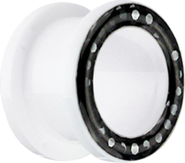 Actual product image Star Piercing Flesh Tunnel white with crystal black and epoxy protection layer (without brass, Acrylic)