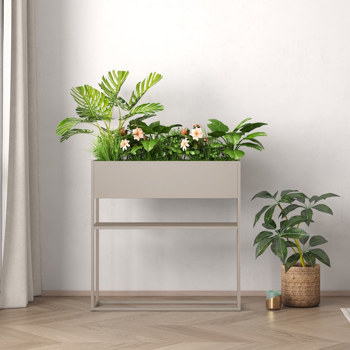 Actual product image En.Casa Blumenständer Joensuu mit Ablage 80x80x25cm Hellgrau