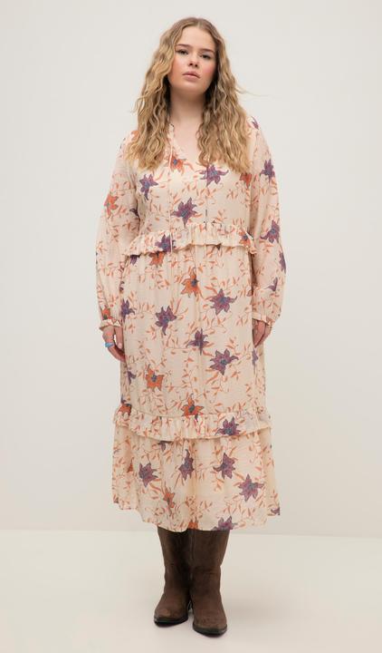 Produktbild Studio Untold Maxikleid, A-Line, Blumen Print, Rüschen, Tunika-Ausschnitt, Langarm (46, 48)