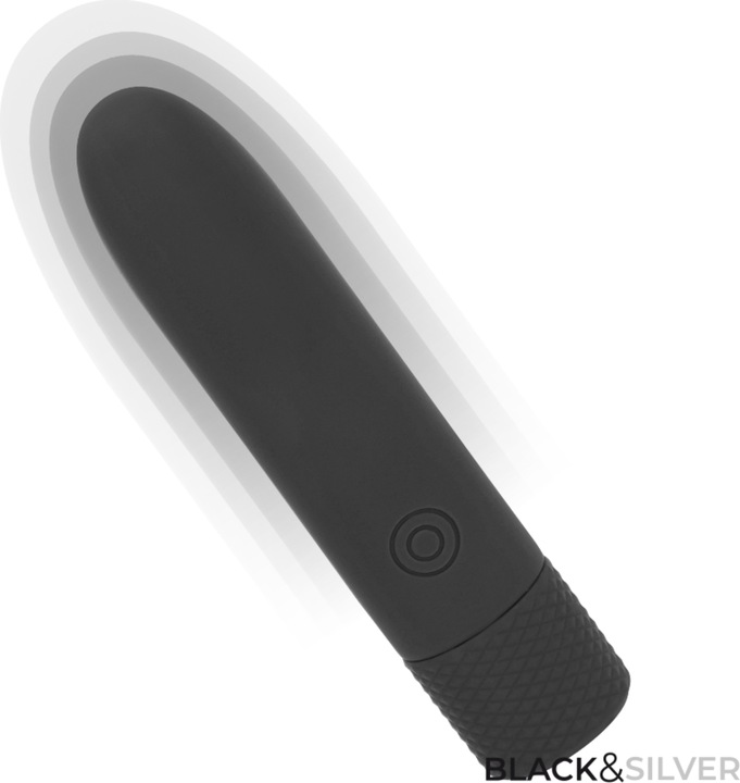 Actual product image Black&Silver Black & Silver - Geri USB Rechargeable Vibrating Bullet 8 Vibrations Black 10 X 2.2 cm