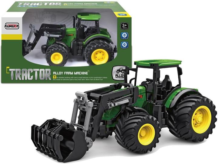 Actual product image Lean Toys Tractor Green 1:24 Farmer Crocodile Bucket Rubber Wheels