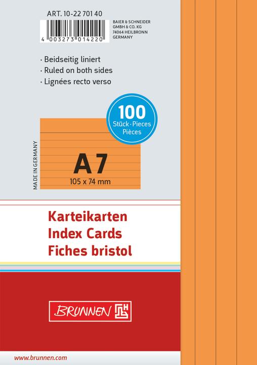 Produktbild Karteikarte DIN A7 quer liniert orange 100 St./Pack. (A7, 180 g/m²)