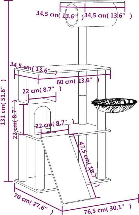 Produktbild vidaXL Kratzbaum (131 cm, Hellgrau)