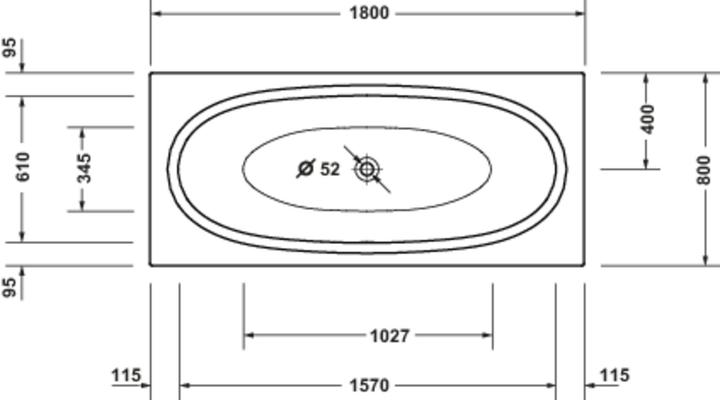 Actual product image Duravit Baignoires Balcoon 1800x800mm, rectangulaire, à encastrer, avec 2 pentes de dos, 700679030000000 (180 cm, 80 cm)