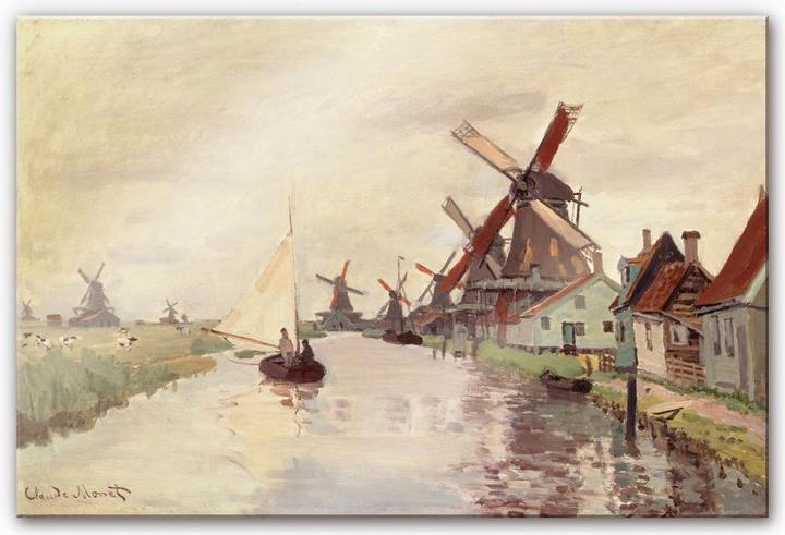 Image du produit Trenddeko Monet - Paysage hollandais avec moulins à vent (150 x 100 cm)