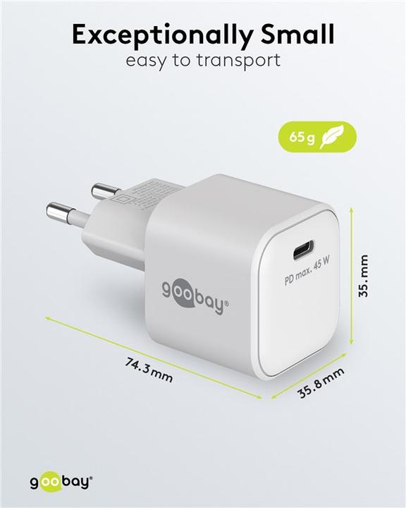 Actual product image Goobay USB C Nano Quick Charger with GaN technology (45 W)
