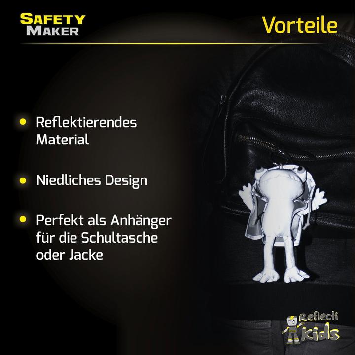 Actual product image SafetyMaker Soft pendant Froggy reflective