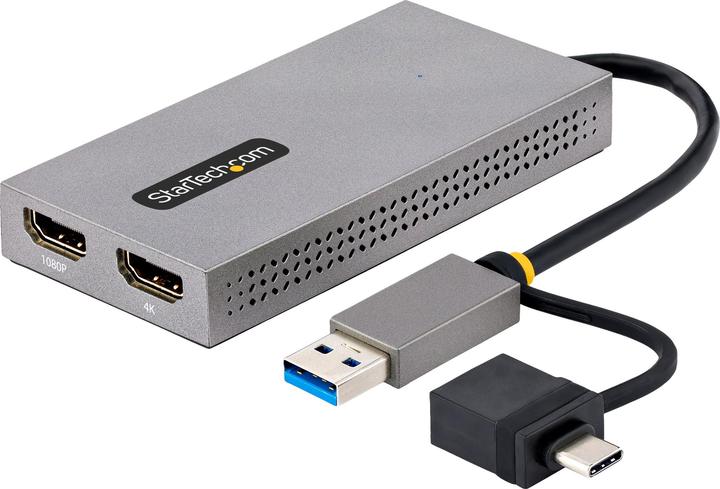Actual product image StarTech com USB to Dual HDMI Adapter, USB A/C to 2x HDMI Displays (1x 4K30Hz, 1x 1080p), Integrated (USB-C, USB-A, 10 cm)