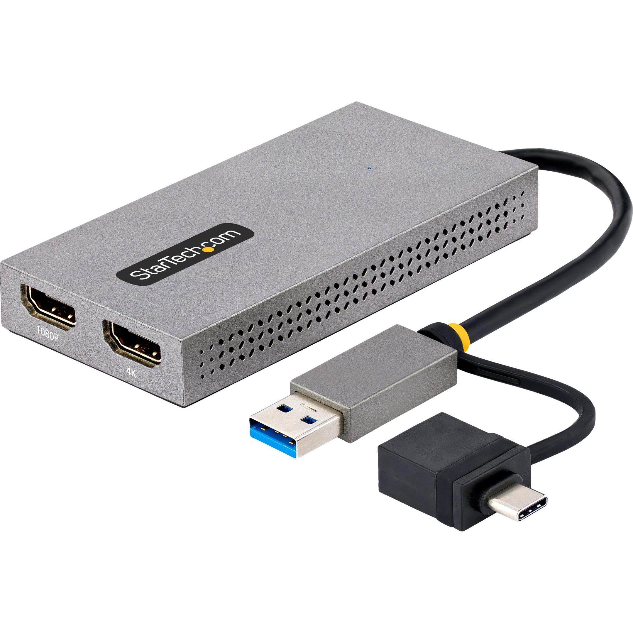 StarTech com 107B-USB-HDMI, USB Typ-A, USB Typ-C, HDMI-Ausgang, 3840 x 2160 Pixel (USB Typ-C, USB-A, 10 cm), Data + Vide...