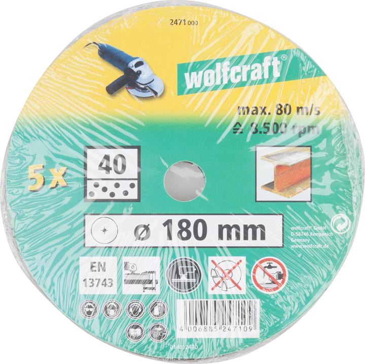 Produktbild wolfcraft wolfcraft 5 Fiberschleifscheiben WS K100 ø180mm (100)