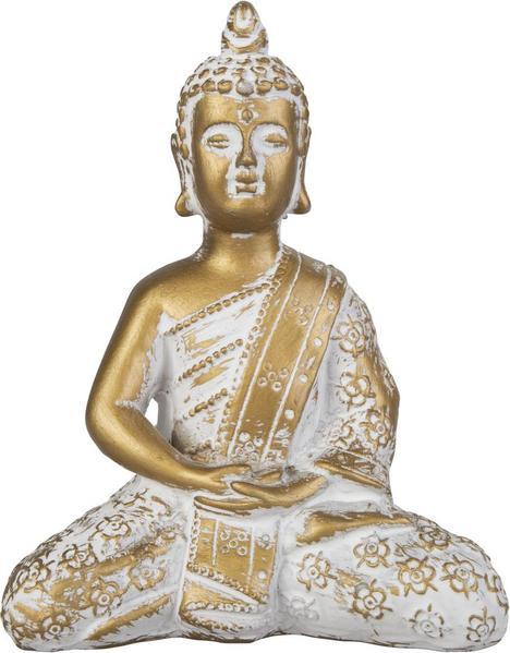 MICA Living Buddha sitzend - gold/weiss - ca. 12 x 7 x 14,5 cm
