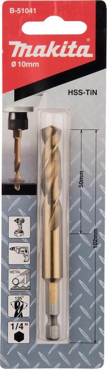 Immagine prodotto Makita Punta metallo HSS-TiN con codolo esagonale 1/4" (10 millimetri)