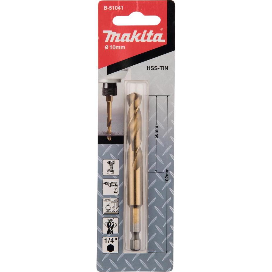 Thumbnail - Makita, Bohrereinsatz, HSS-TiN Bohrer mit 1/4" Sechskantschaft (10 Millimeter)