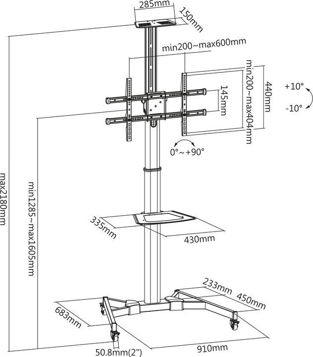 Image du produit Digitus Chariot pour écrans de télévision (Divers, 70", 50 kg)