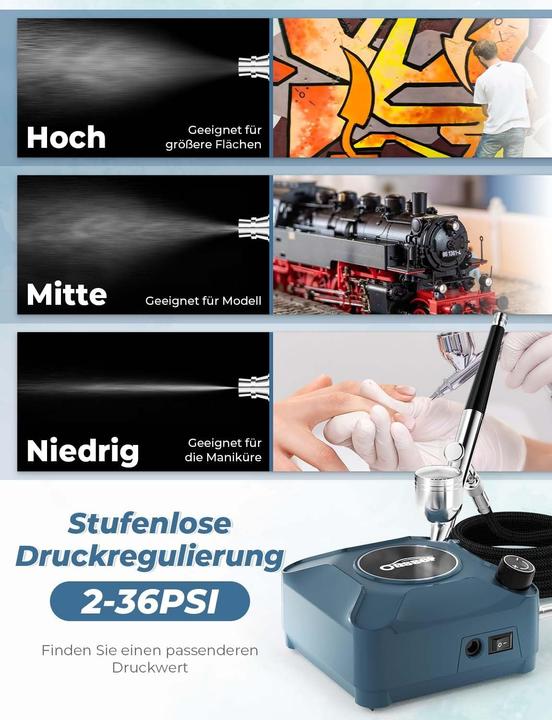 Actual product image Oasser Airbrush Set mit Kompressor, Double Action-Airbrush-Pistole und Zubehör