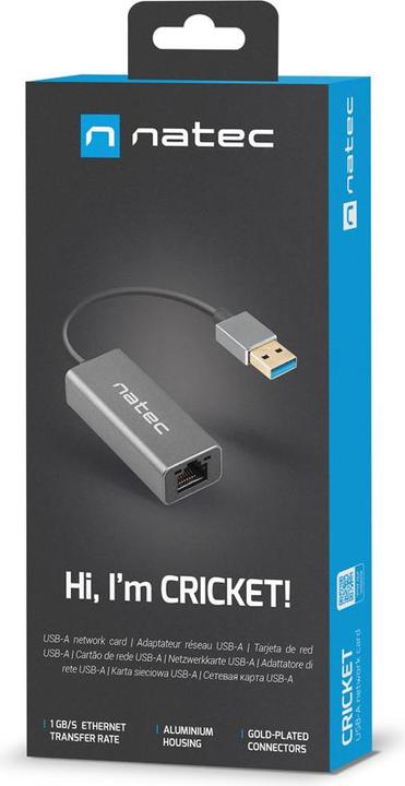 Actual product image Genesis NETWORK CARD NATEC CRICKET USB 3.0 1X RJ45 1GB ON CABLE (USB, USB 3.0, RJ45 (1x))