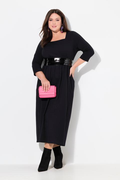 Actual product image Ulla Popken Square Neck Empire Knit A-line Pocket Dress (62)