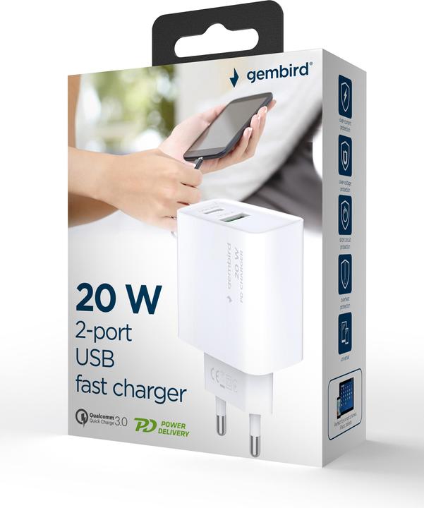 Immagine prodotto Gembird PowerDelivery USB-A USB-C 20W Biała (20 W, 2 porte)