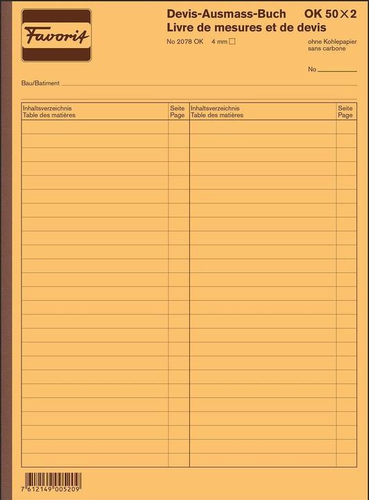Produktbild Favorit Devis Ausmassbuch (100x)