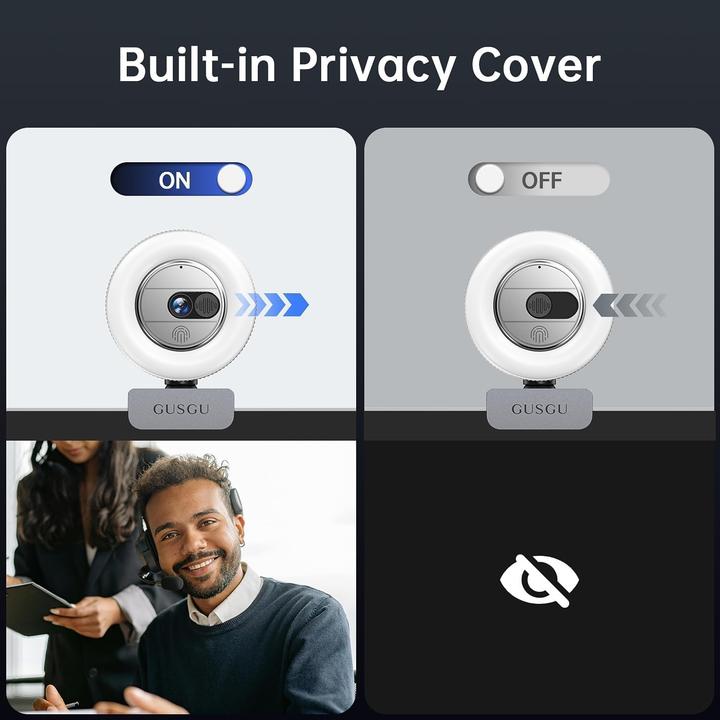 Actual product image Gusgu 2K Quad HD Webcam G910 mit Mikrofon und Sichtschutz (5 Mpx)