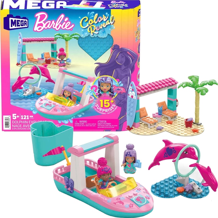 Image du produit Mattel Mega Construx Barbie - Kit d'aventure du dauphin à couleurs ouvertes