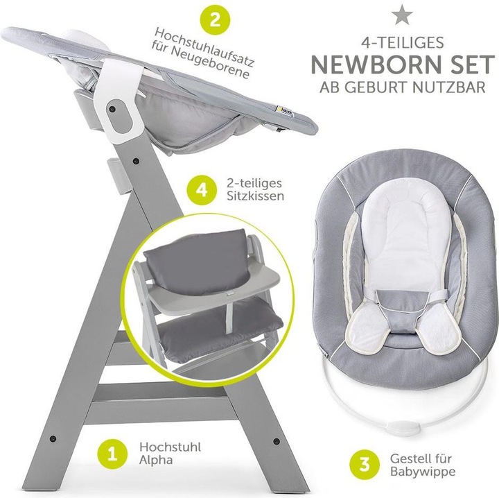 Actual product image Hauck Highchairs Alpha Plus Grey Newborn Set - 4-piece highchair (Highchair)