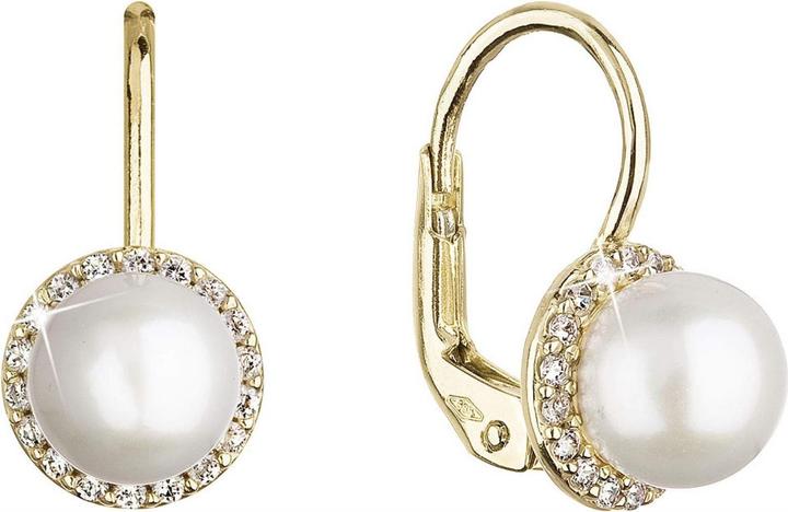 Evolution Group Luxury yellow gold dangling earrings with real pearls 91P00020