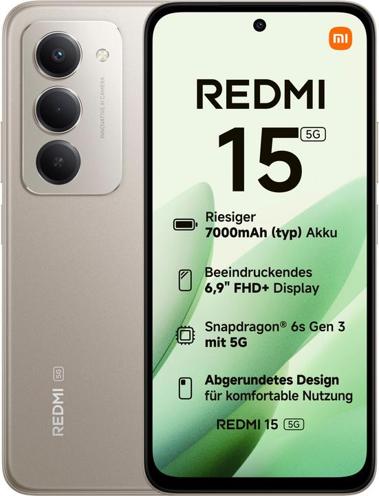 Produktbild Xiaomi Redmi 15 5G (256 GB, Titan Gray, 6.90", Hybrid Dual SIM, 5G)