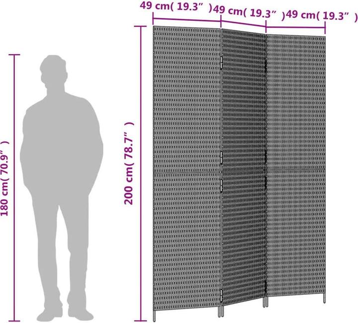 Produktbild vidaXL Paravent 3-tlg. Braun Poly Rattan,Farbe: Braun,Material: Poly