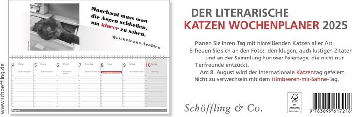 Immagine prodotto L'agenda settimanale del gatto letterario 2025 (1 giorno / 1 pagina)