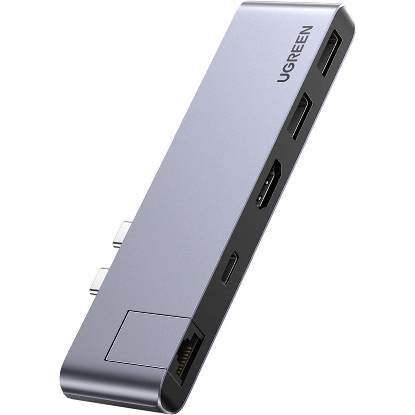 Ugreen Dual USB-C Hub (USB-C, 5 Ports), Dockingstation + USB Hub, Grau