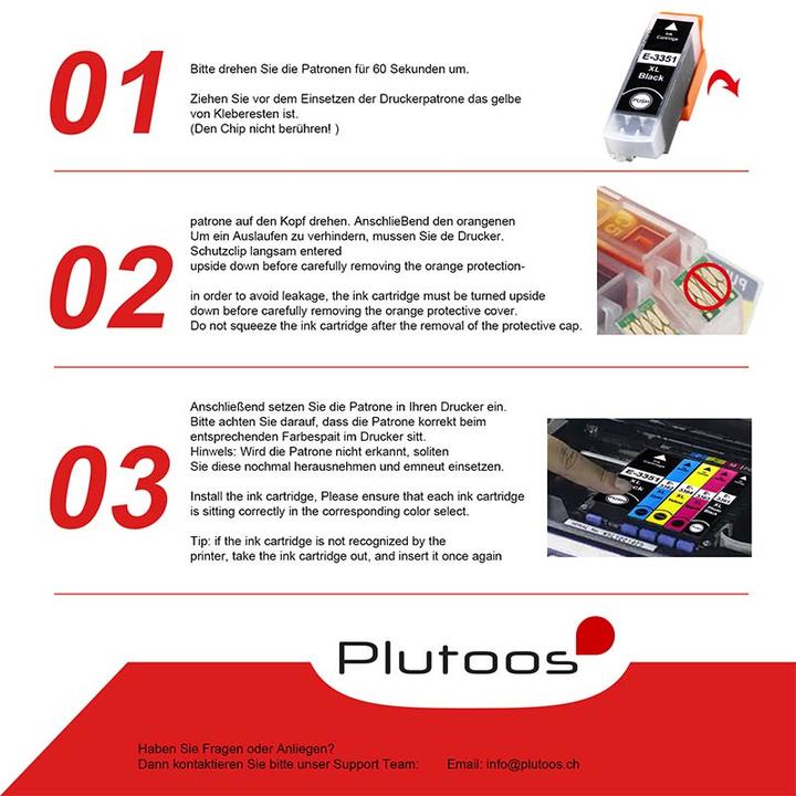 Actual product image Plutoos Epson T3351 - T3364 33XL cartridges XXL compatible, 5 colour set (M, C, Y, PBK, FC)