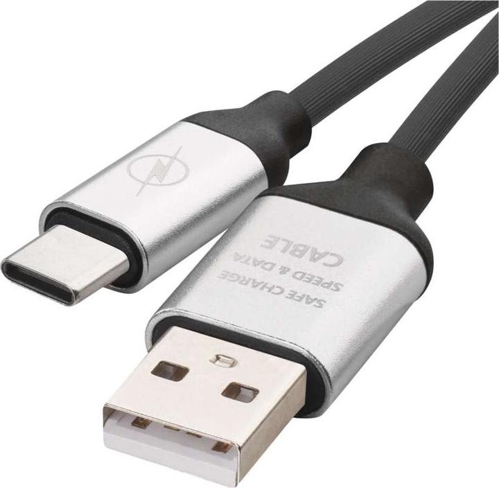 Actual product image Emos USB cable 2.0 A plug - C plug 1m, black (1 m, USB 2.0, 18 W)