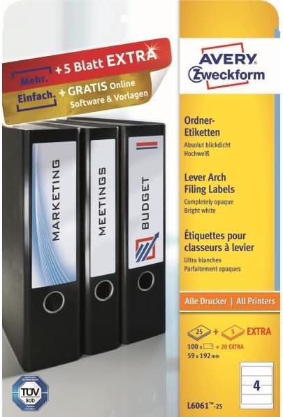 Image du produit Avery L6061-25 Étiquettes 59x192mm