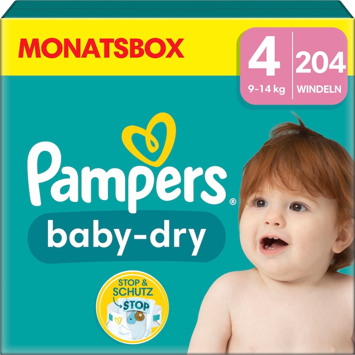 Pampers Baby-Dry (Dimensione 4, Pacco mensile, 204 Pezzo/i)