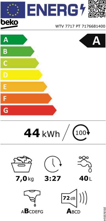 Label énergétique Beko WTV7717PT (7 kg)