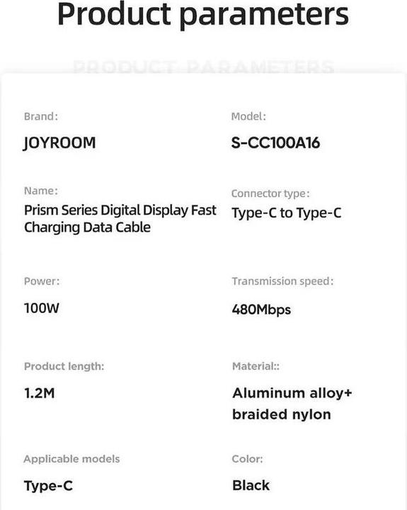 Nutritional values and ingredients Joyroom USB C – USB C (1.20 m, USB 2.0, 100 W)