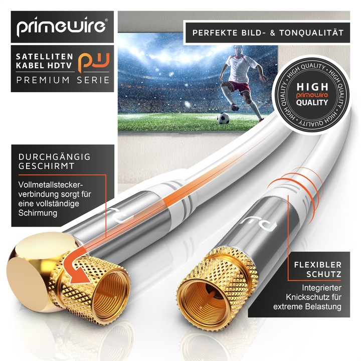 Produktbild Primewire SAT Kabel HDTV 90° gewinkelt - Premium SAT Koaxialkabel - TV Radio DVB-T DVB-C - 4 Fach Schirmung (135 dB, SAT Kabel)