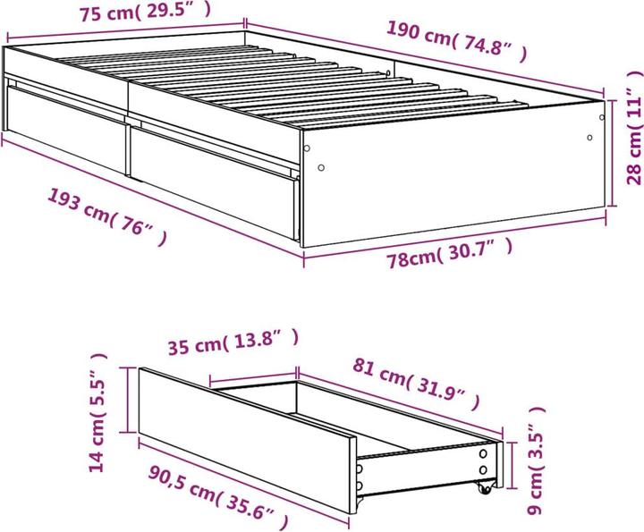 Immagine prodotto vidaXL Bettgestell (75 x 190 cm)