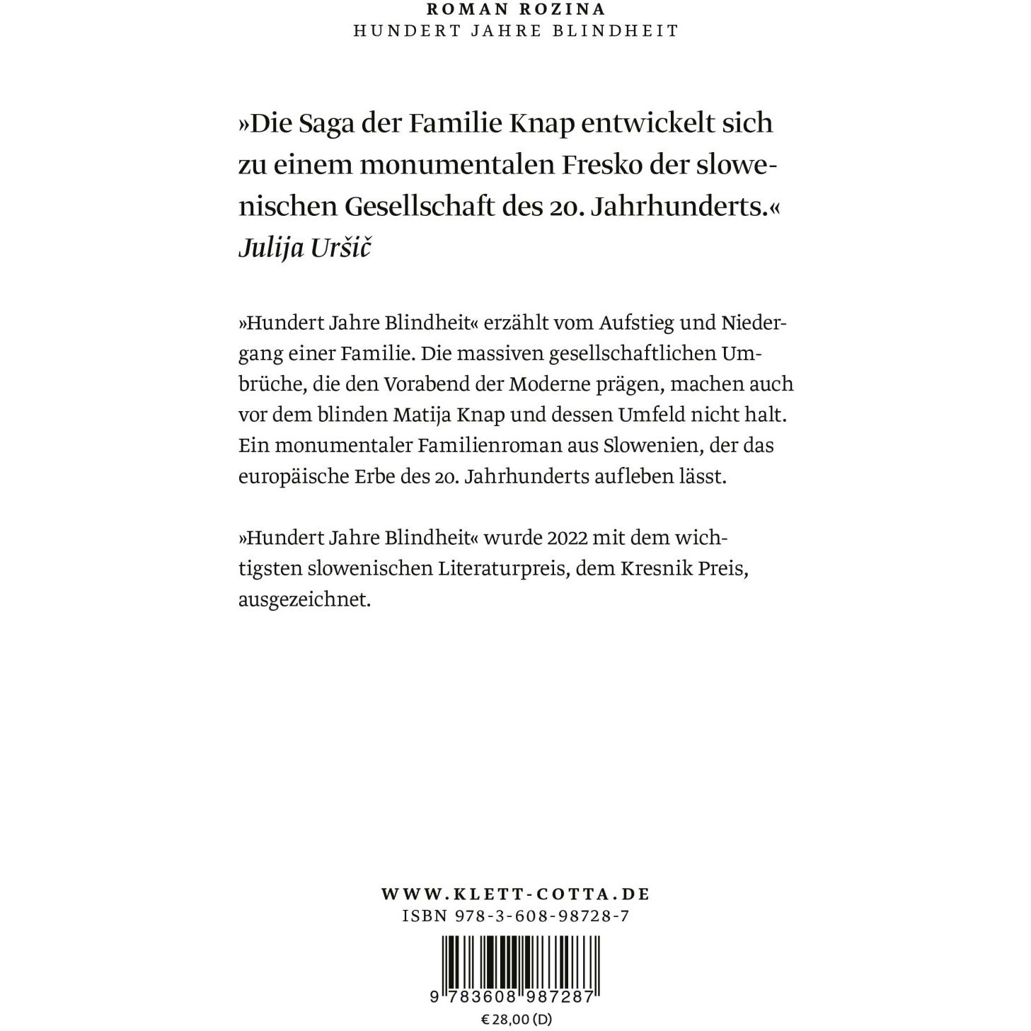 Thumbnail - Hundert Jahre Blindheit, Belletristik von Roman Rozina