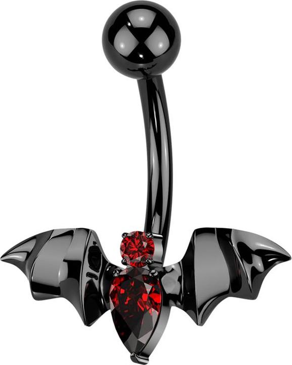 Actual product image Star Piercing Banane Innengewinde schwarz mit Kugel schwarz und Fledermaus Kristalle rot (without brass, Titanium)