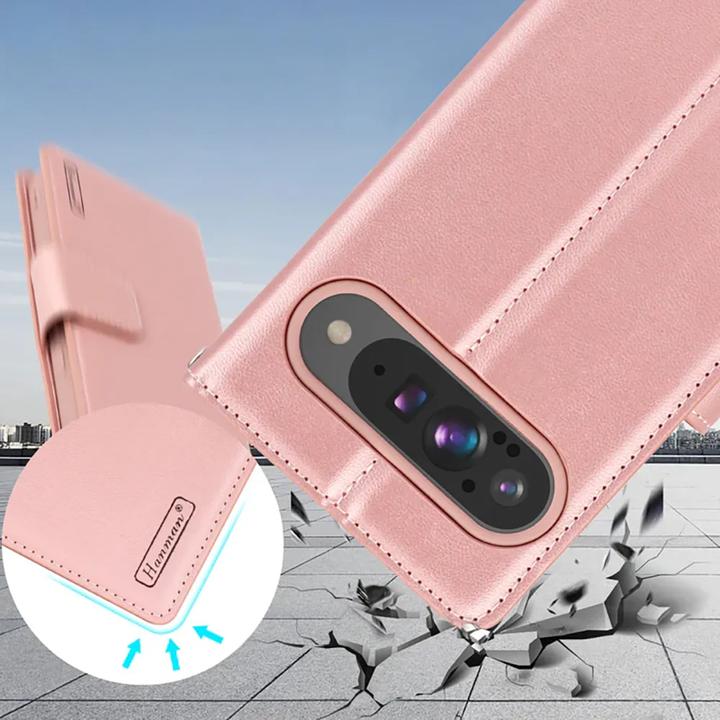 Actual product image Hanman Google Pixel 10 / 10 Pro - Mill Flip Case mit 3 Kartenfächern, roségold (Google Pixel 10, Google Pixel 10 Pro)