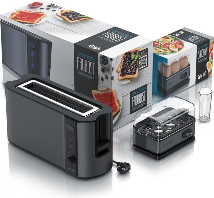 Image du produit Arendo Set de petit-déjeuner, grille-pain 2 tranches à fente longue avec dessus de pain et bain-marie pour