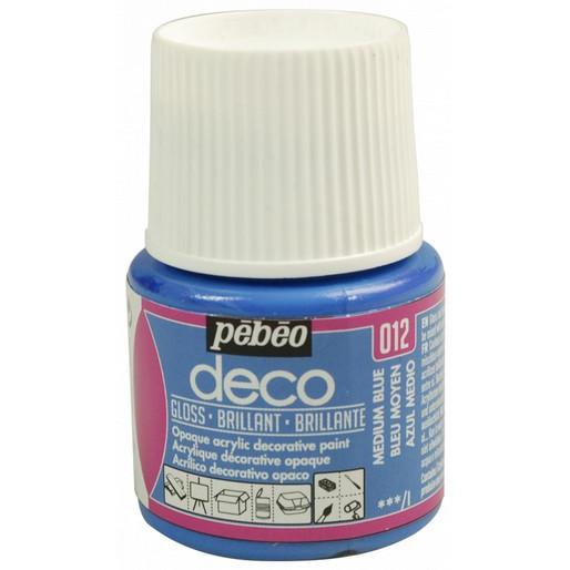 Pebeo, Künstlerfarbe + Bastelfarbe, Deco Glänzende Acrylfarben (Mittelblau, 45 ml)