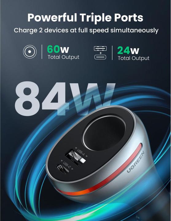 Image du produit Ugreen CD204 Chargeur de voiture avec prise allume-cigare 12V