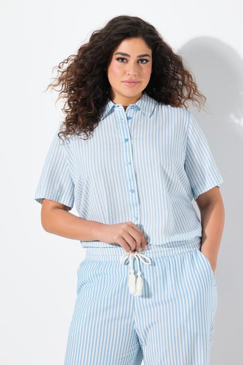 Produktbild Ulla Popken Seersucker-Bluse, Streifen, Hemdkragen, Halbarm (50, 52)