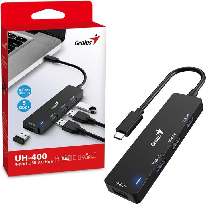 Produktbild Genius UH-400 schwarz / USB Hub / USB-C / 4X USB 3.0 (USB-C, 4 Ports)